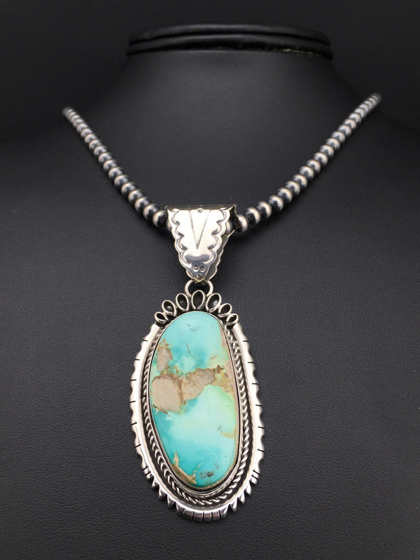 Royston Turquoise Pendant Navajo Pearls Necklace | Sterling Silver | Authentic Native American Handmade | 4820