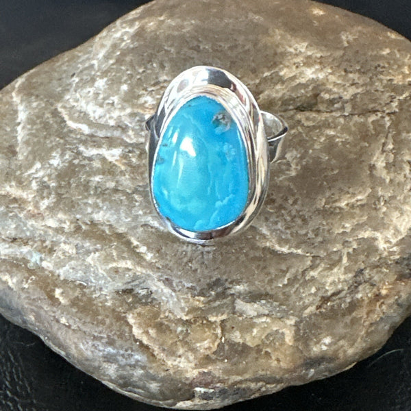 Women's Robin Egg Blue Kingman Turquoise Ring Size 9 | Sterling Silver | Authentic Native American Handmade | 17733