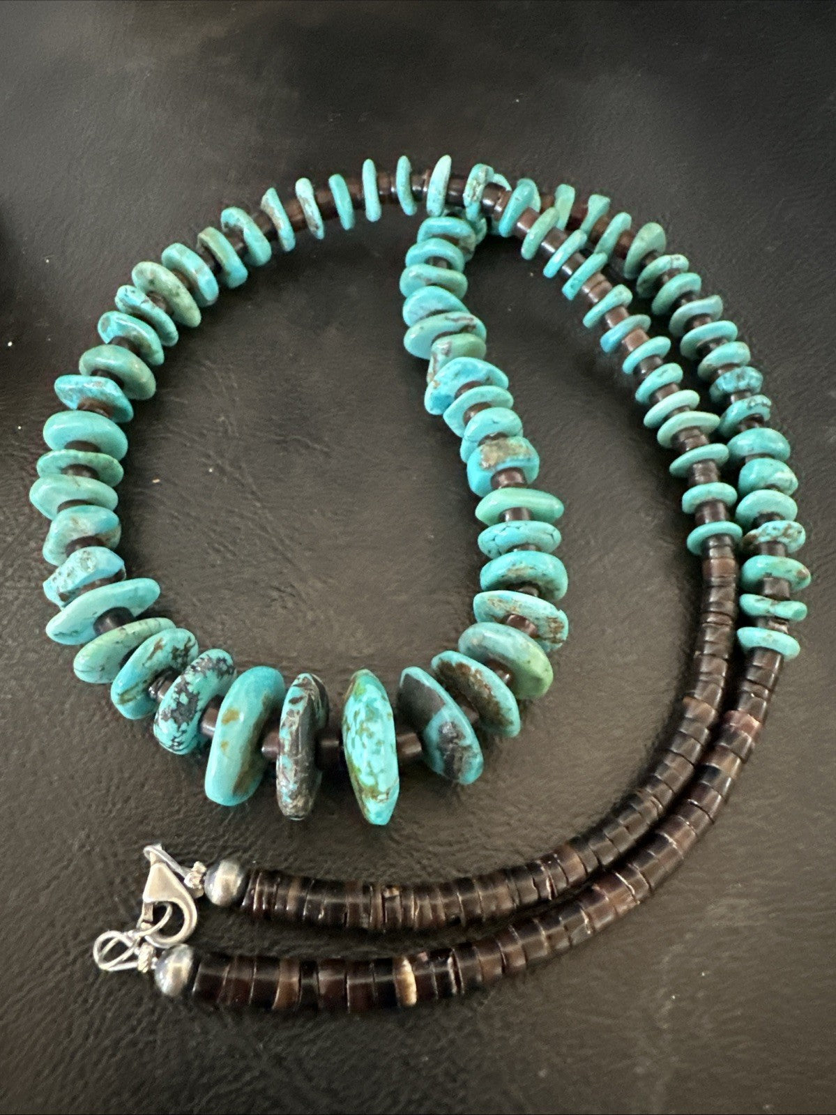 Navajo Blue Turquoise Shell Sterling Silver 24” Necklace 19710