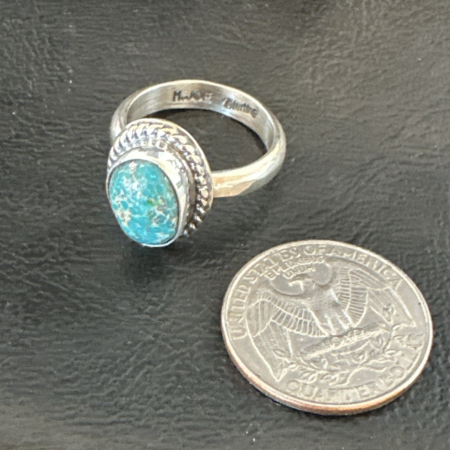 Womens Blue Sonoran Turquoise Navajo Sterling Silver Ring Size 8.5 18002