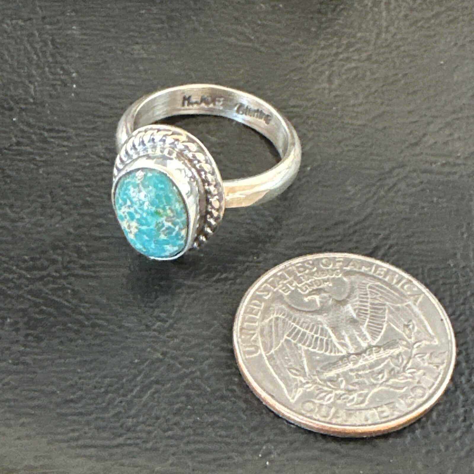 Womens Blue Sonoran Turquoise Navajo Sterling Silver Ring Size 8.5 18002