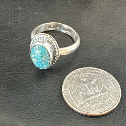 Womens Blue Sonoran Turquoise Navajo Sterling Silver Ring Size 8.5 18002