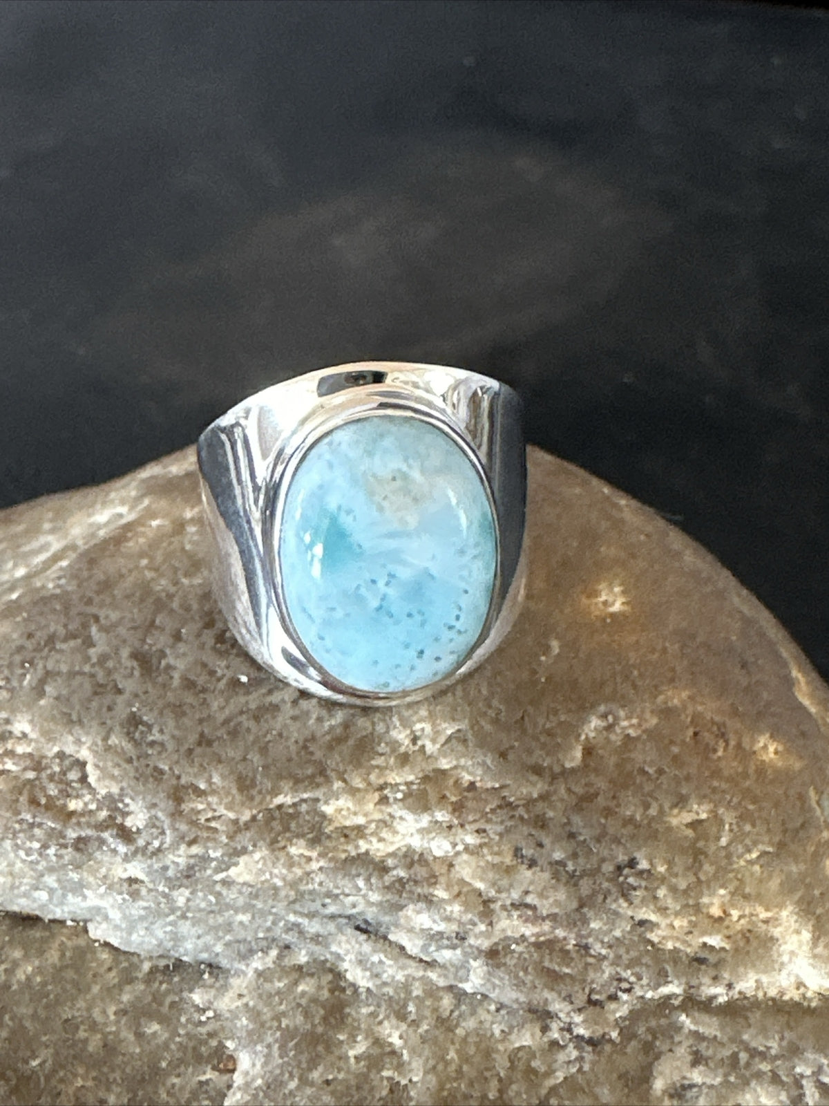 Womens Blue Larimar Navajo Sterling Silver Ring Size 9 17673