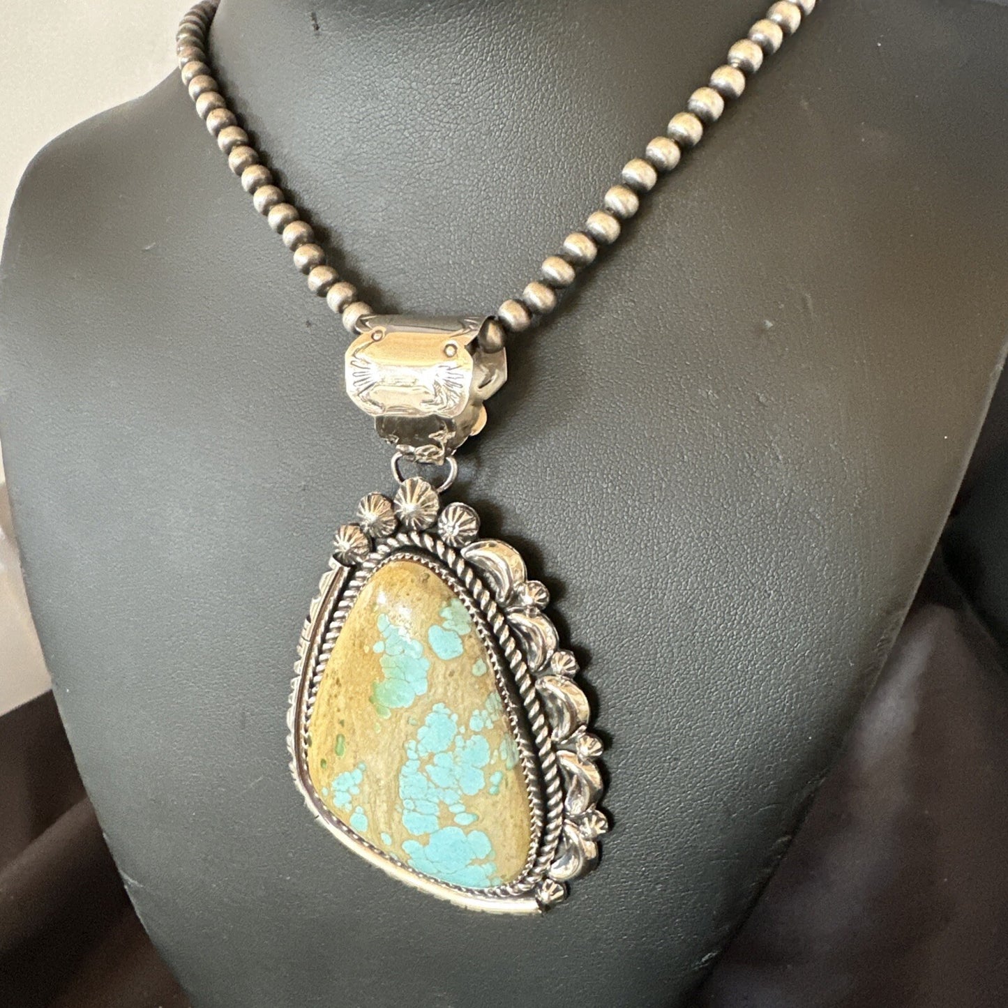 XXL Mens Royston Turquoise Pendant Navajo Pearls Sterling Silver Necklace 18744