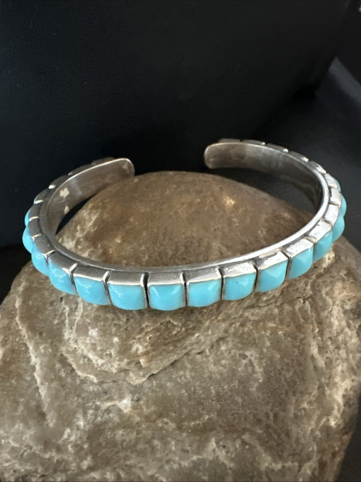 Blue Kingman SB Turquoise Navajo Sterling Silver Cuff Bracelet 8" 19070