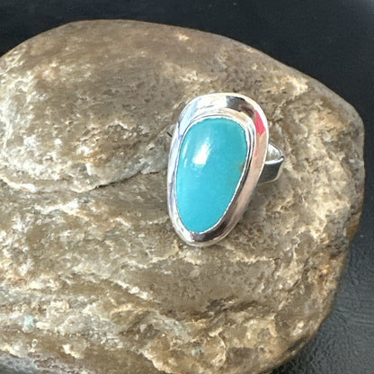 Southwestern Sterling Silver Blue Kingman Turquoise Ring Size 9 18530