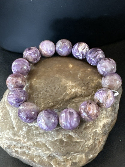 Native Purple Charoite 12mm Stretch Elastic Bracelet Adjustable 18870
