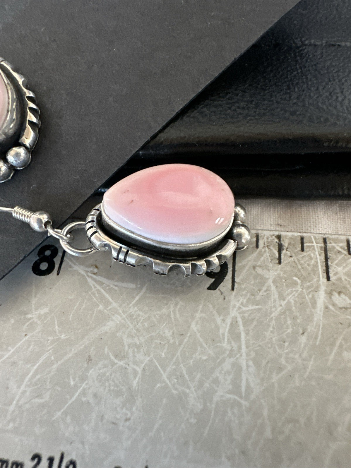 Yazzie Pink Queen Conch Navajo Sterling Silver Dangle Earrings 19324