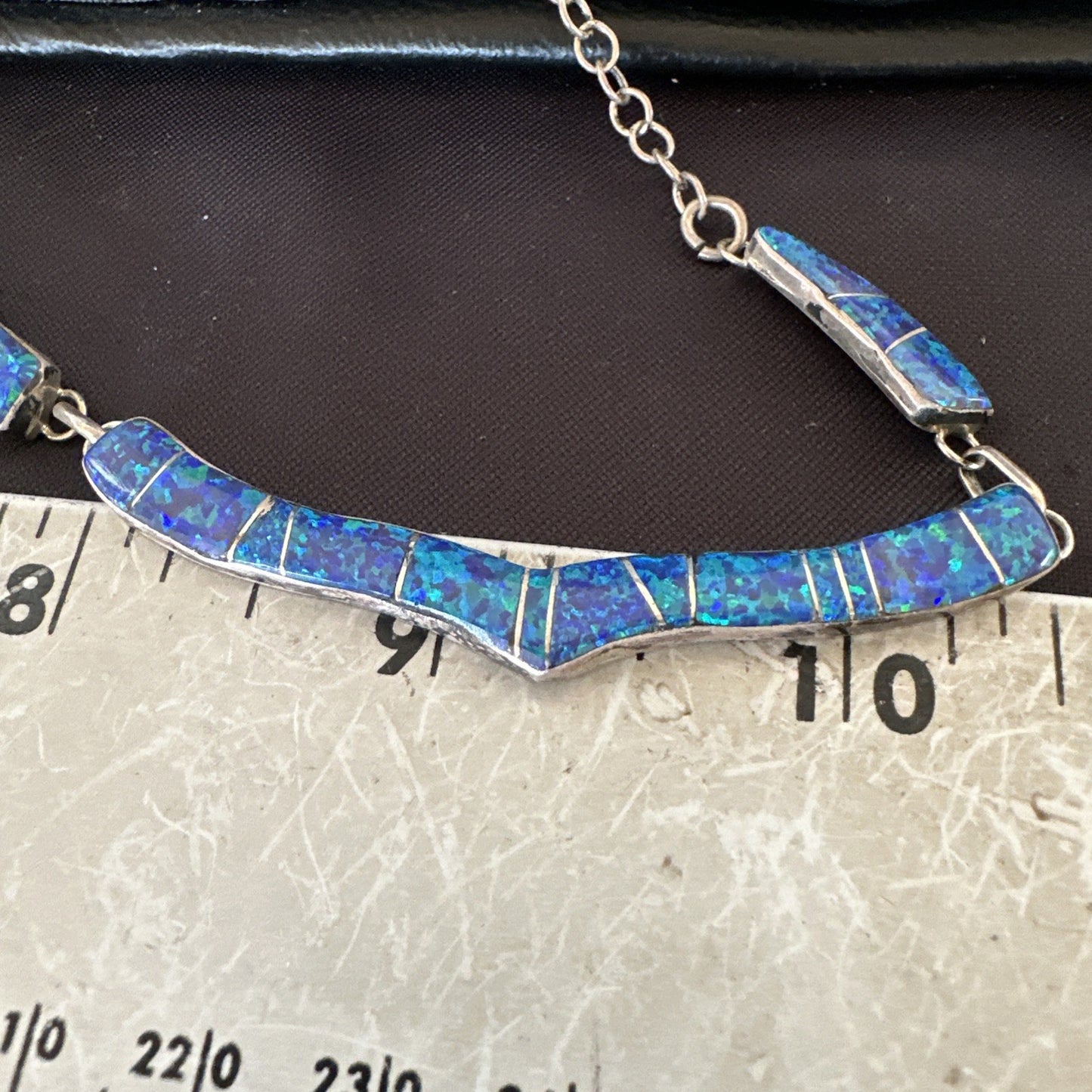 Old Pawn Blue Opal Necklace Inlay Navajo Sterling Silver 16" Earrings 19125