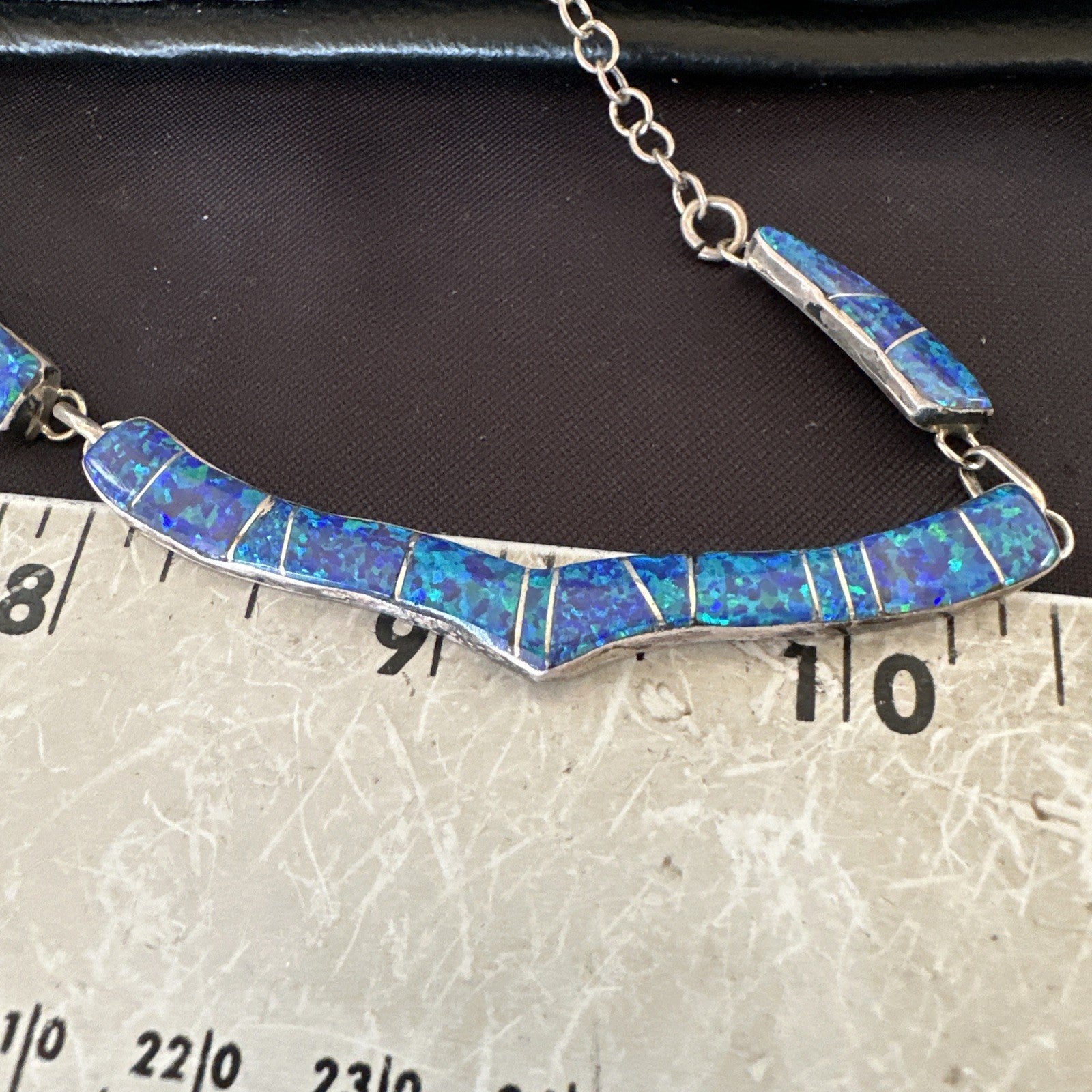Old Pawn Blue Opal Necklace Inlay Navajo Sterling Silver 16" Earrings 19125
