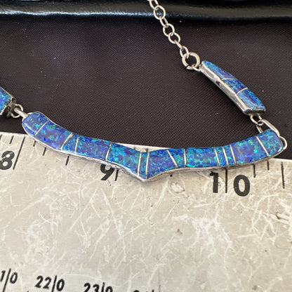 Old Pawn Blue Opal Necklace Inlay Navajo Sterling Silver 16" Earrings 19125