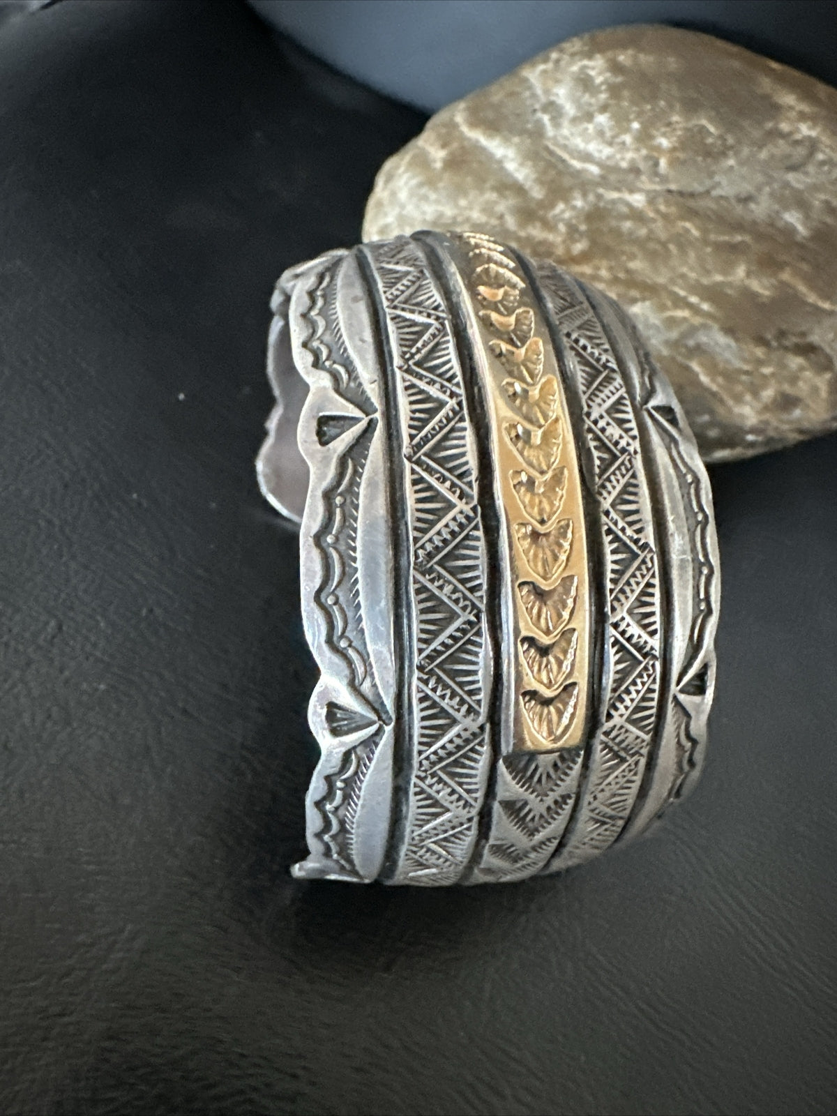 Mens Navajo Sterling Silver 14K Gold Cuff Bracelet 18145