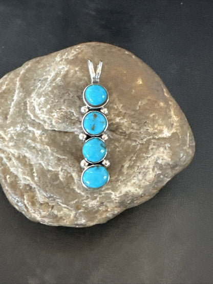 Robin Egg Turquoise 4 Stone Navajo Sterling Silver Cluster Pendant 18336
