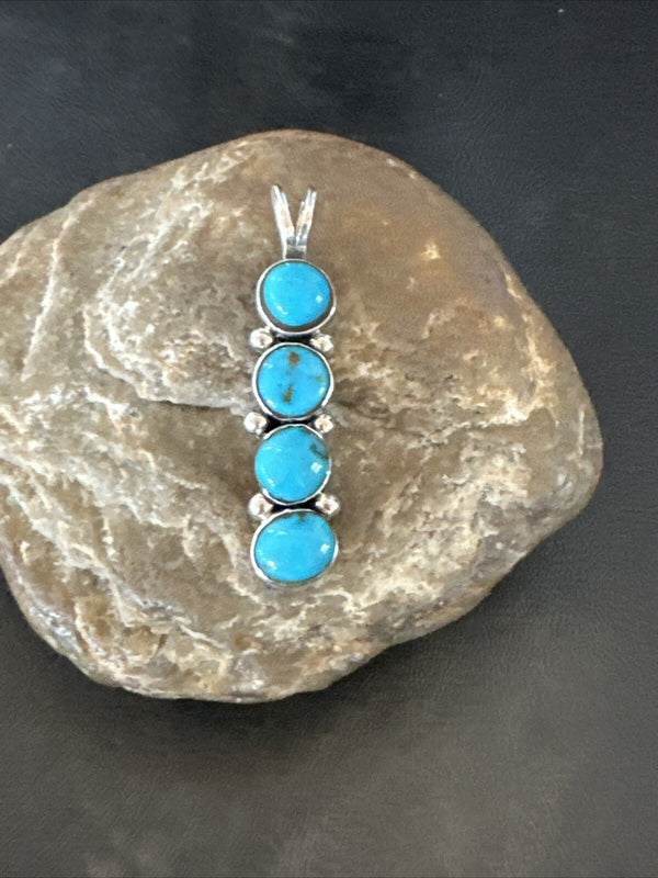 Robin Egg Turquoise 4 Stone Navajo Cluster Pendant | Sterling Silver | Authentic Native American Handmade | 18336