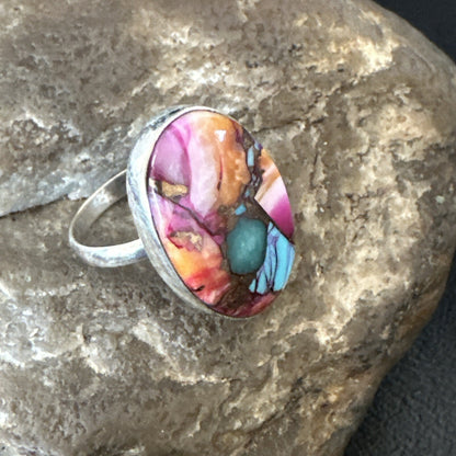 Blue Turquoise Spiny Oyster Southwestern Sterling Silver Ring Size 7 18495