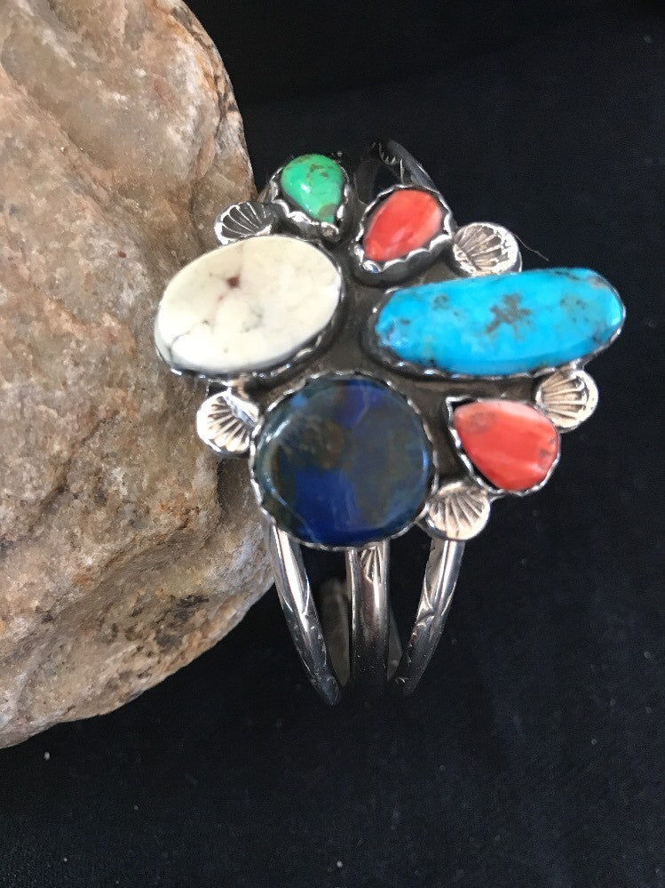 Navajo Wild Horse Turquoise Spiny Oyster Lapis Sterling Bracelet Platero