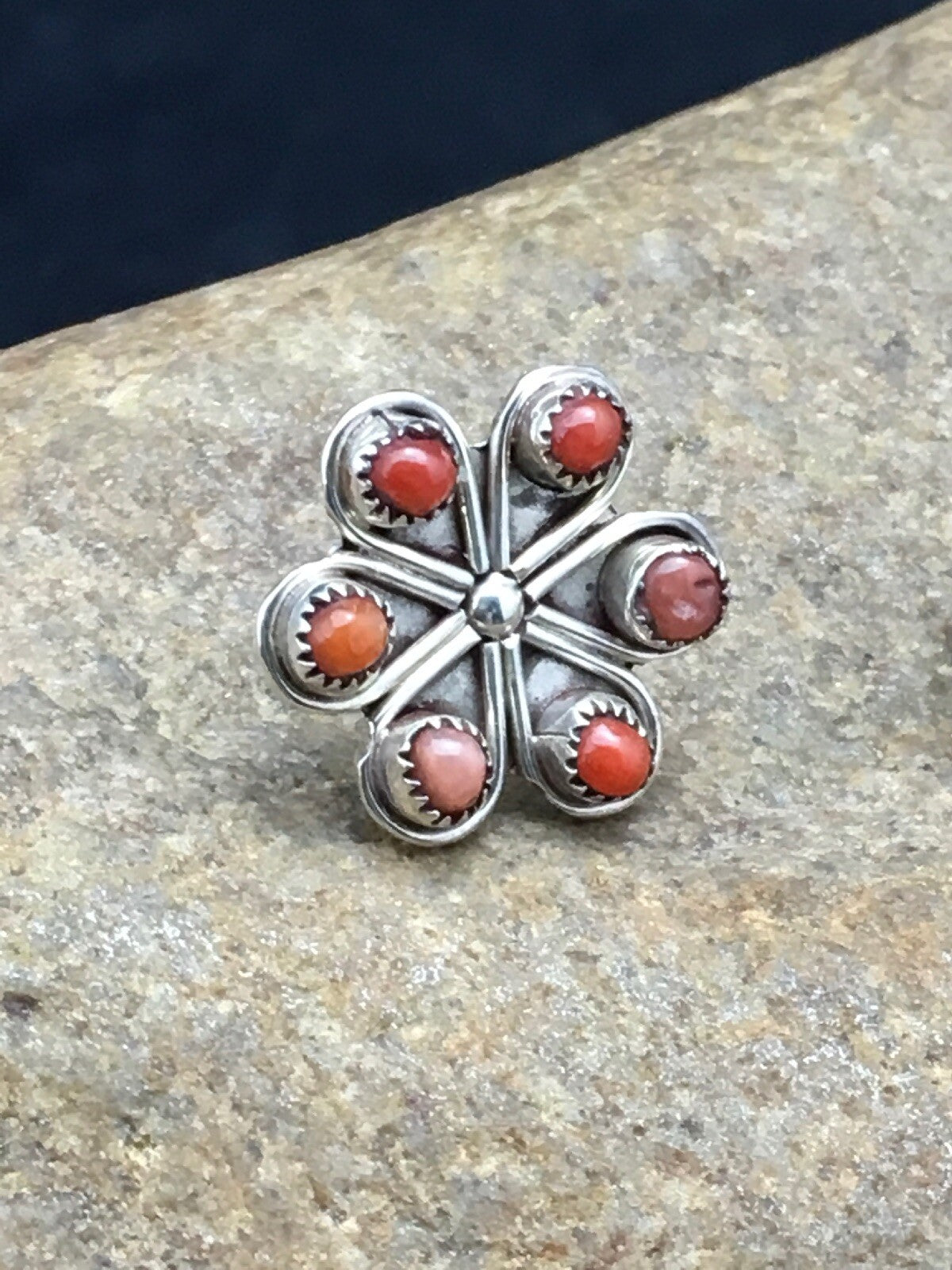 Native Zuni Cluster Sterling Silver Necklace Coral Earrings Set 0.6" 1074