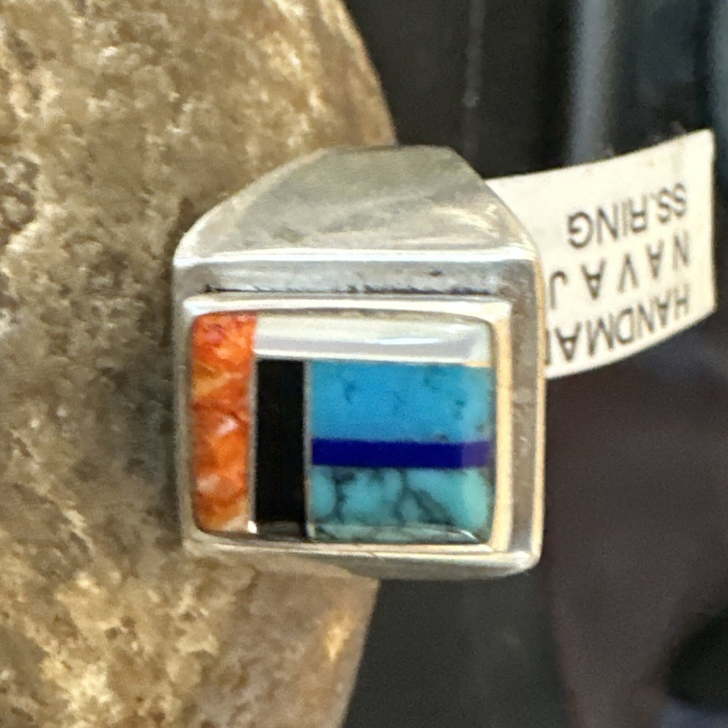 MultiColor Navajo Sterling Turquoise Spiny Oyster Inlay Ring Sz 7.5 18711