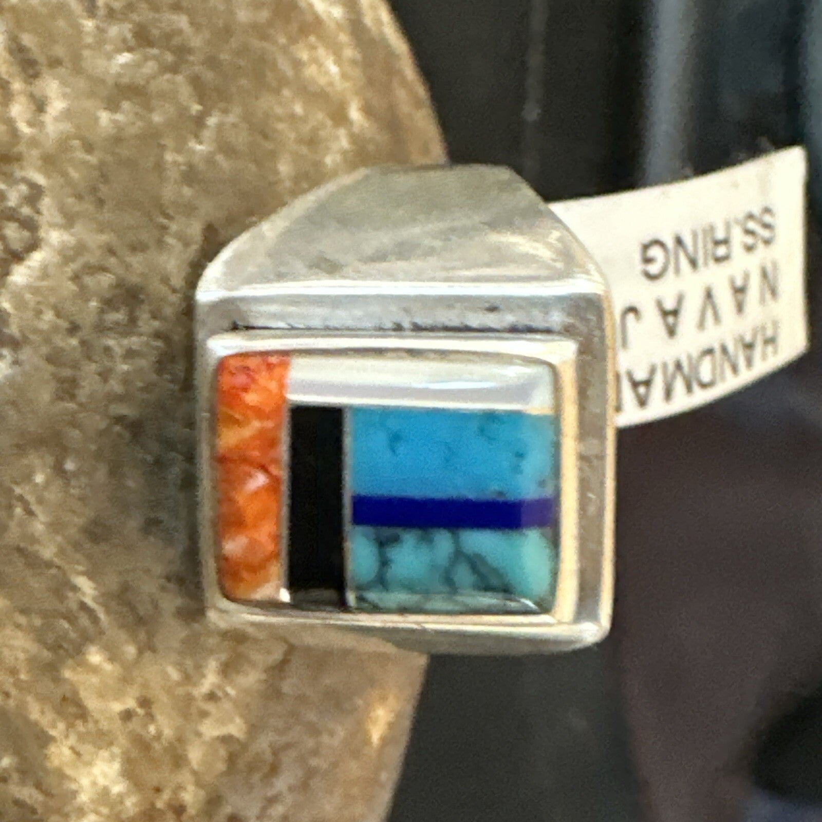 MultiColor Navajo Sterling Turquoise Spiny Oyster Inlay Ring Sz 7.5 18711