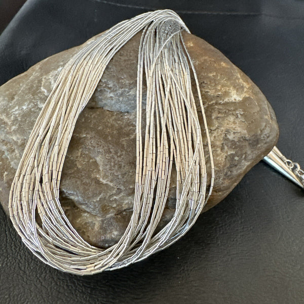 Silver Heishi Liquid All 30S Necklace 17" | Sterling Silver | Authentic Native American Handmade | 17928