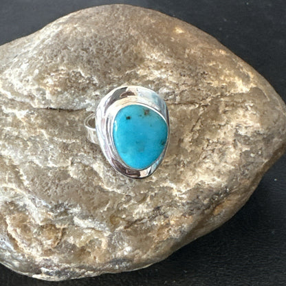 Southwestern Sterling Silver Blue Kingman Turquoise Ring Size 7 18503