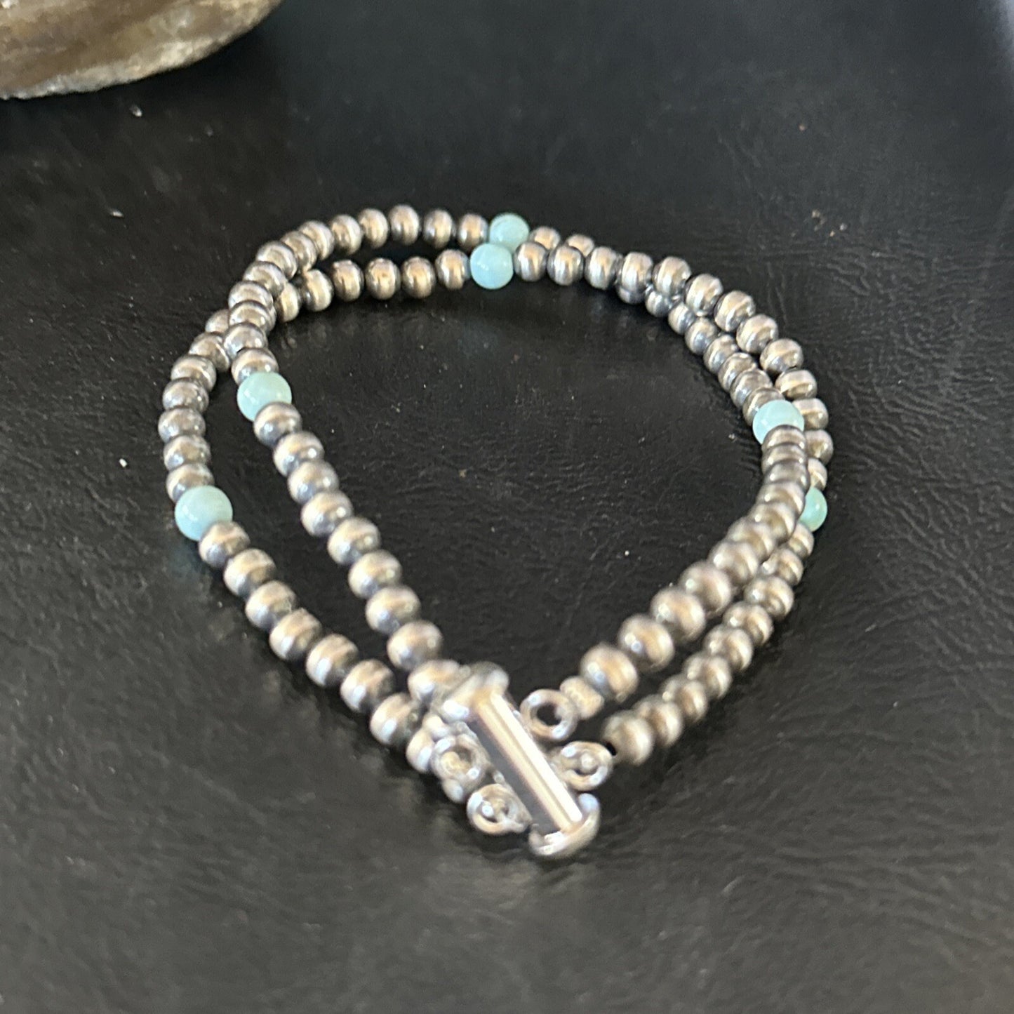 Native Navajo Sterling Silver Blue Turquoise Bracelet 2S 7.5" 14385