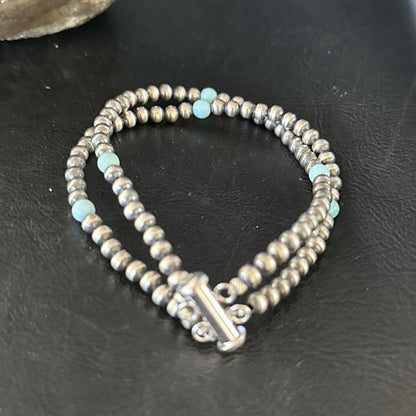 Native Navajo Sterling Silver Blue Turquoise Bracelet 2S 7.5" 14385