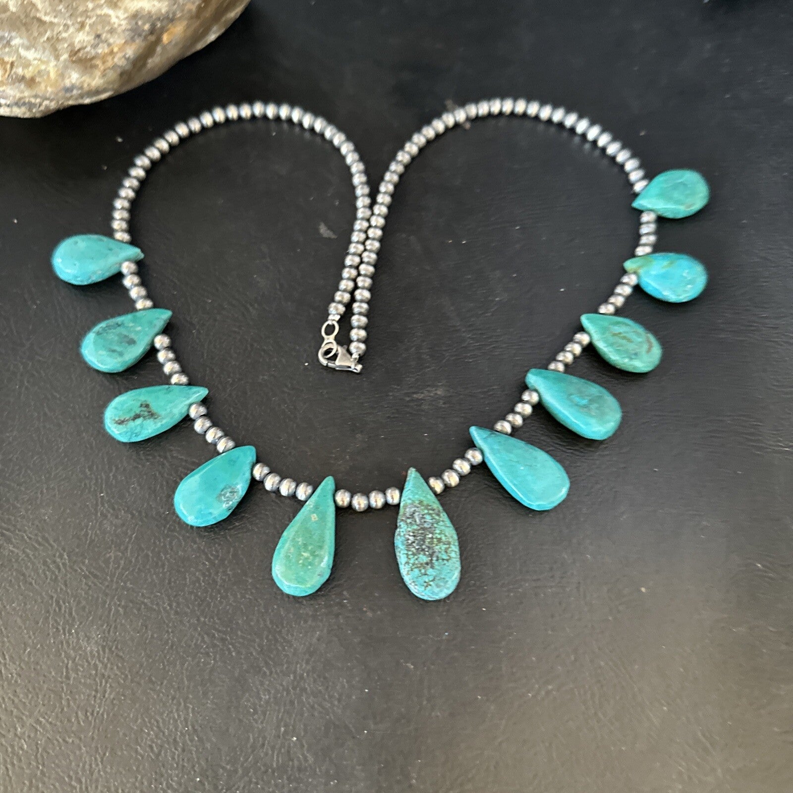 Sterling Silver Beads Blue Turquoise Necklace 14298
