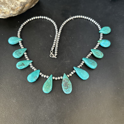 Sterling Silver Beads Blue Turquoise Necklace 14298
