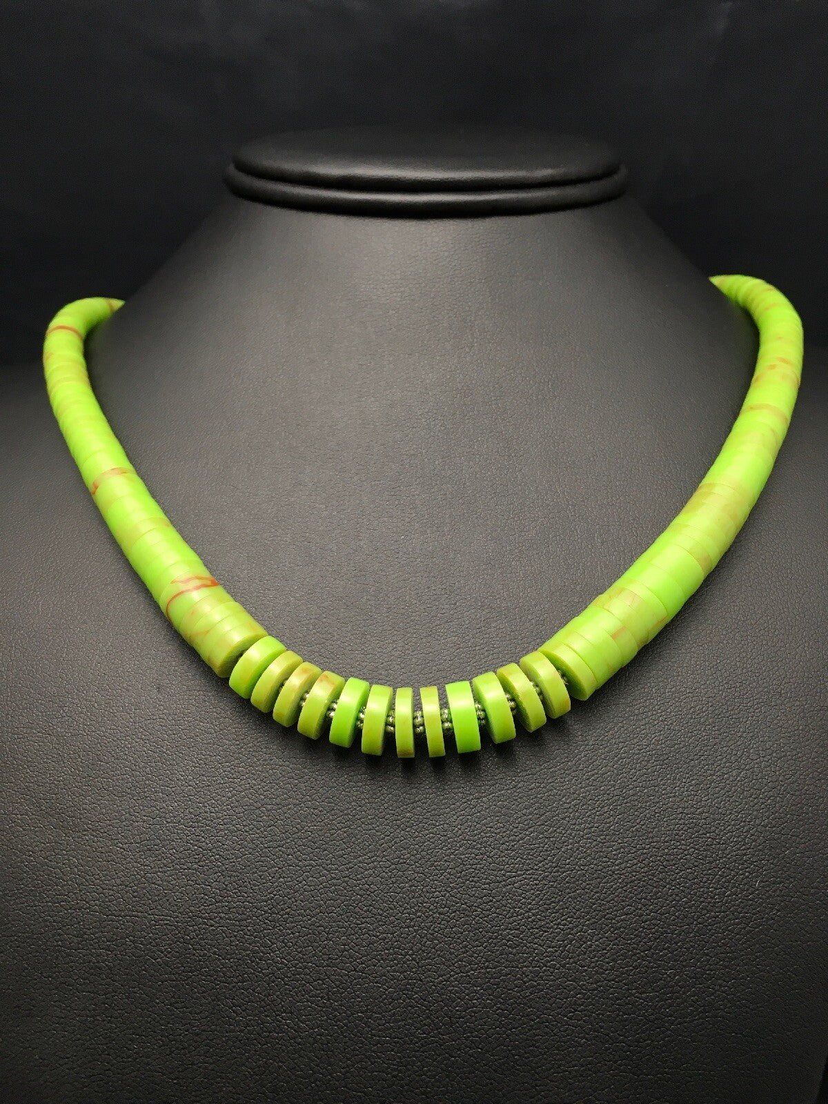 Green Gaspeite Navajo Sterling Silver Beads Necklace 21" 4158