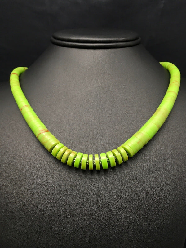 Green Gaspeite Navajo Beads Necklace 21" | Sterling Silver | Authentic Native American Handmade | 4158