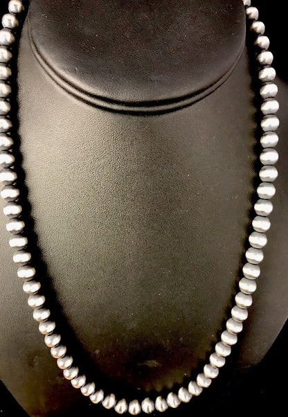 Native American 5mm Sterling Silver Beads Navajo 20" Hook & Eye Cone Necklace