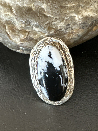 Black White Buffalo Turquoise Navajo Sterling Silver Ring Size 9.5 19809