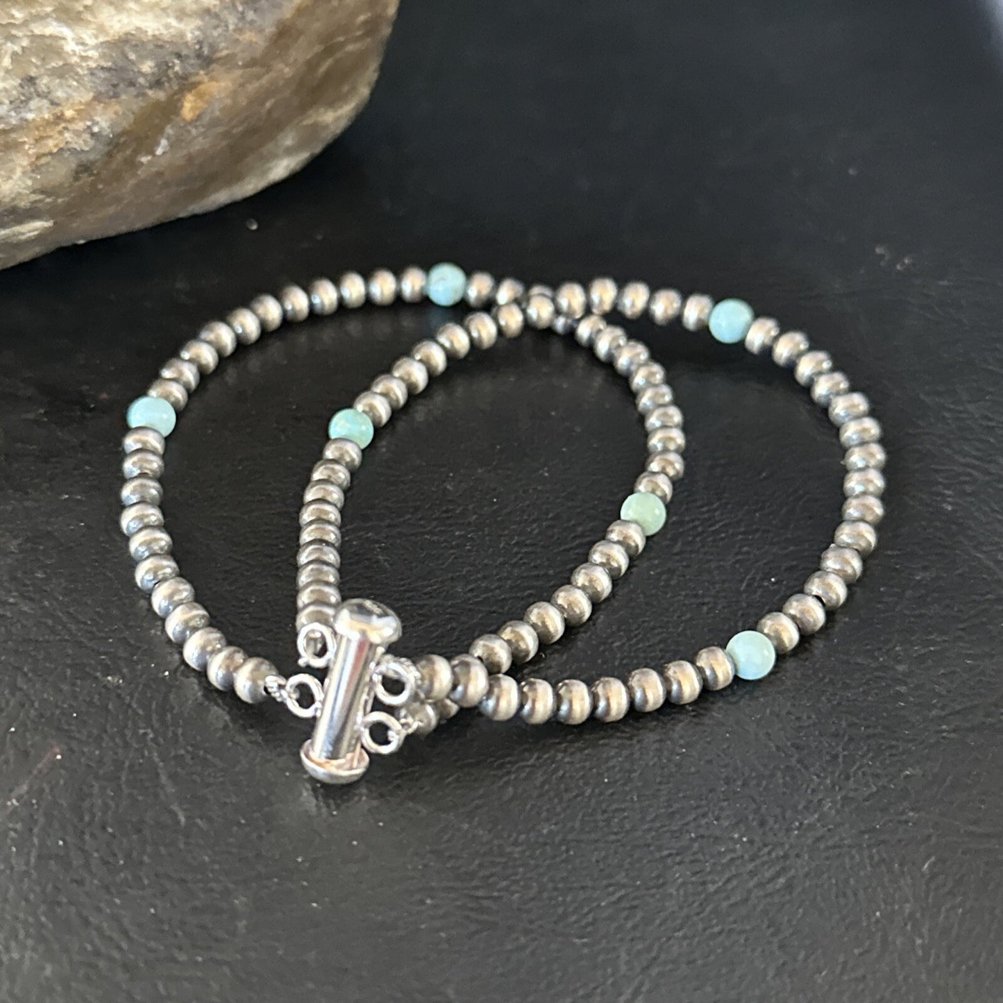 Native Navajo Sterling Silver Blue Turquoise Bracelet 2S 7.5" 14385