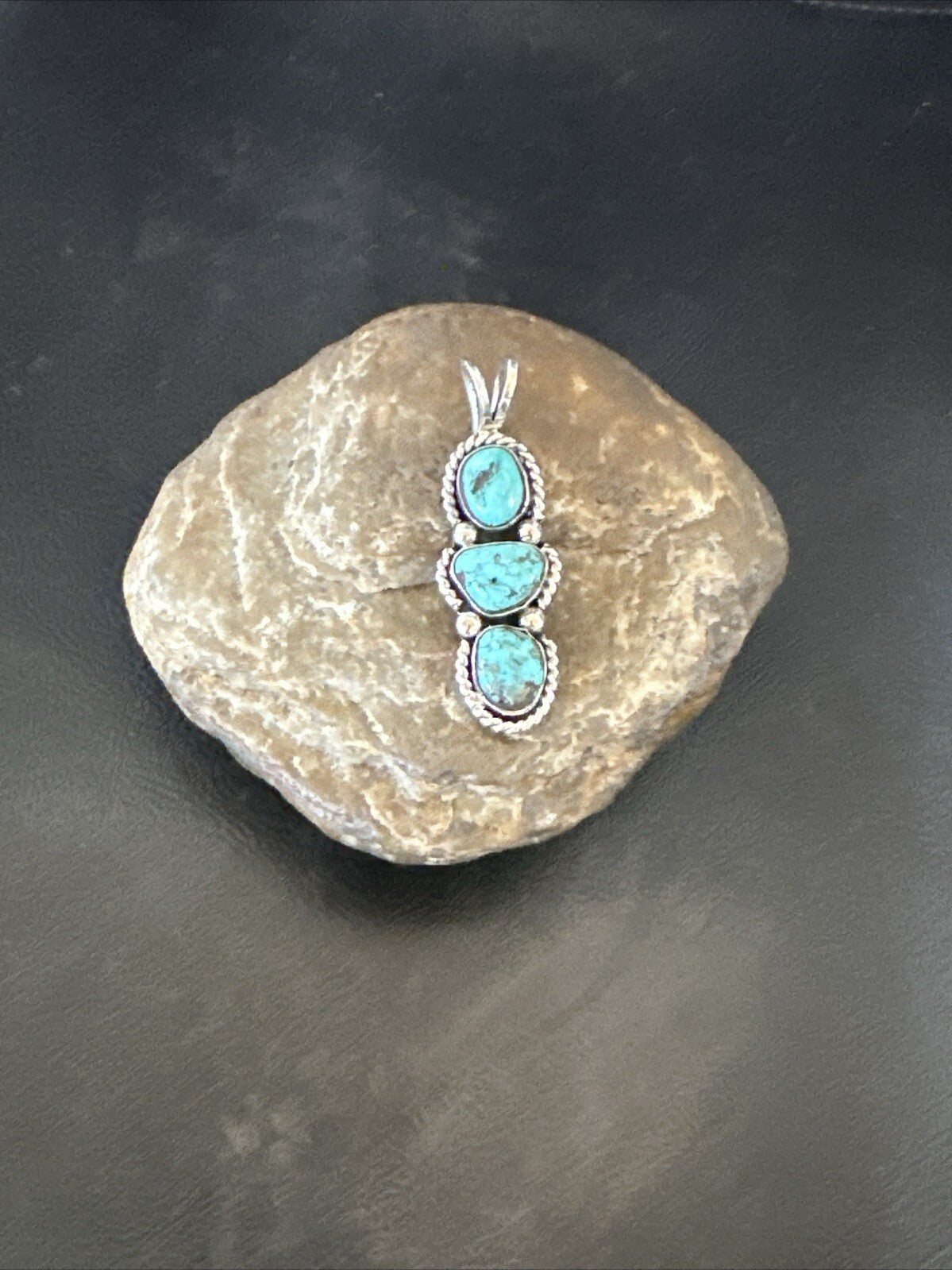 Blue Turquoise 3 Stone Navajo Sterling Silver Cluster Pendant Only 18312