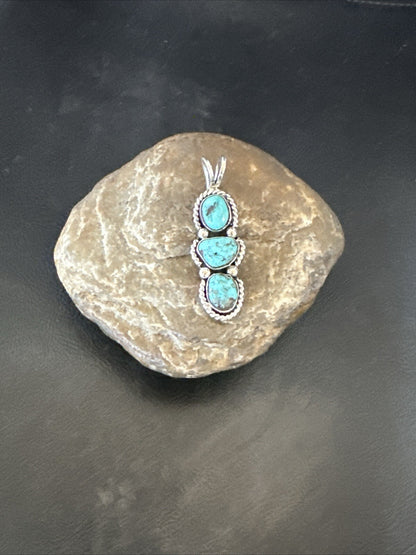Blue Turquoise 3 Stone Navajo Sterling Silver Cluster Pendant Only 18312