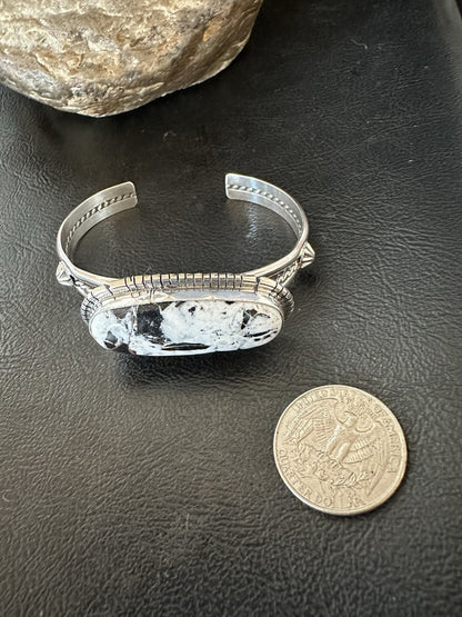 White Buffalo Turquoise Navajo Sterling Silver Cuff Bracelet 7" 19382