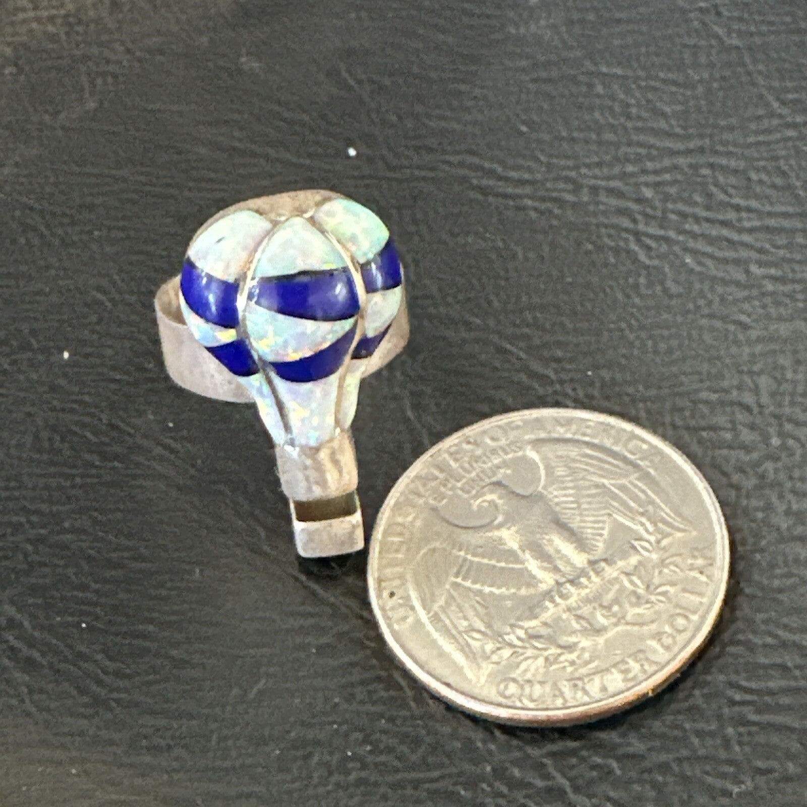 Navajo Balloon Blue Lapis White Opal Inlay Band Ring Sz 6 18188