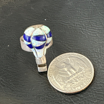 Navajo Balloon Blue Lapis White Opal Inlay Band Ring Sz 6 18188