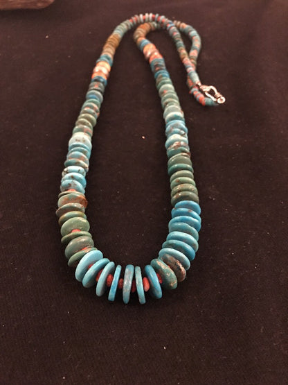 Kingman Turquoise Navajo Sterling Silver Spiny Necklace 32” 3684