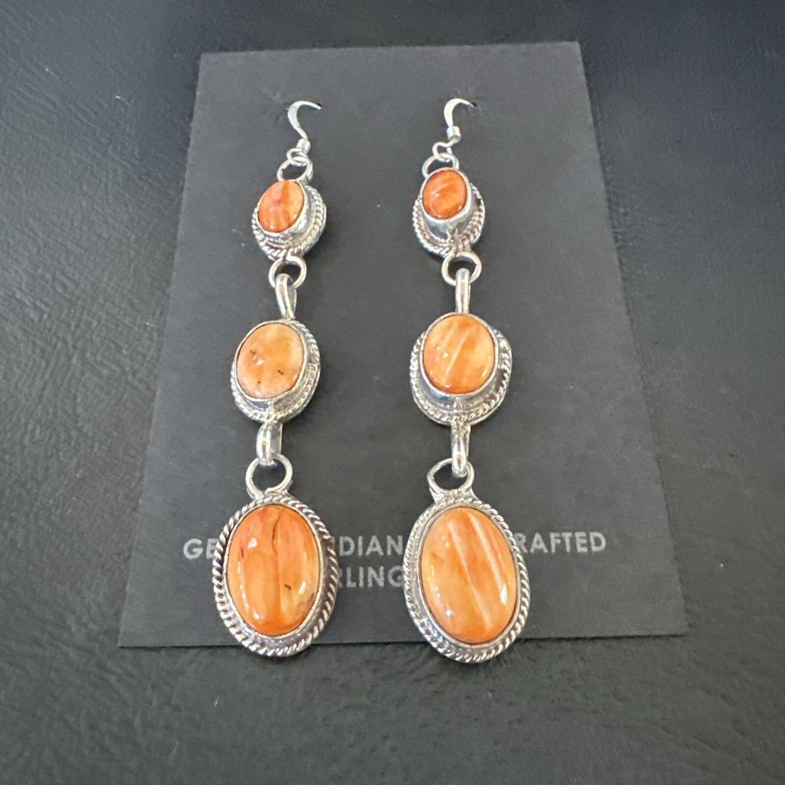Native Navajo Sterling Silver Orange Spiny Oyster Dangle Earrings 1228