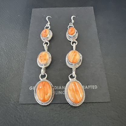 Native Navajo Sterling Silver Orange Spiny Oyster Dangle Earrings 1228