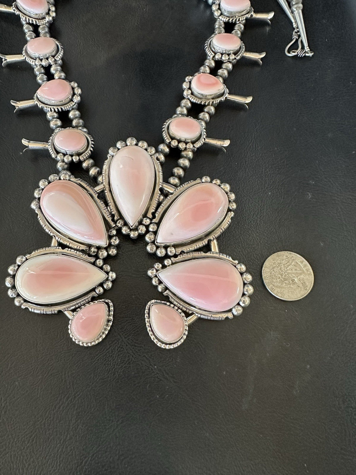 XXL Pink Queen Conch Navajo Squash Sterling Silver Naja Necklace Earrings 19462