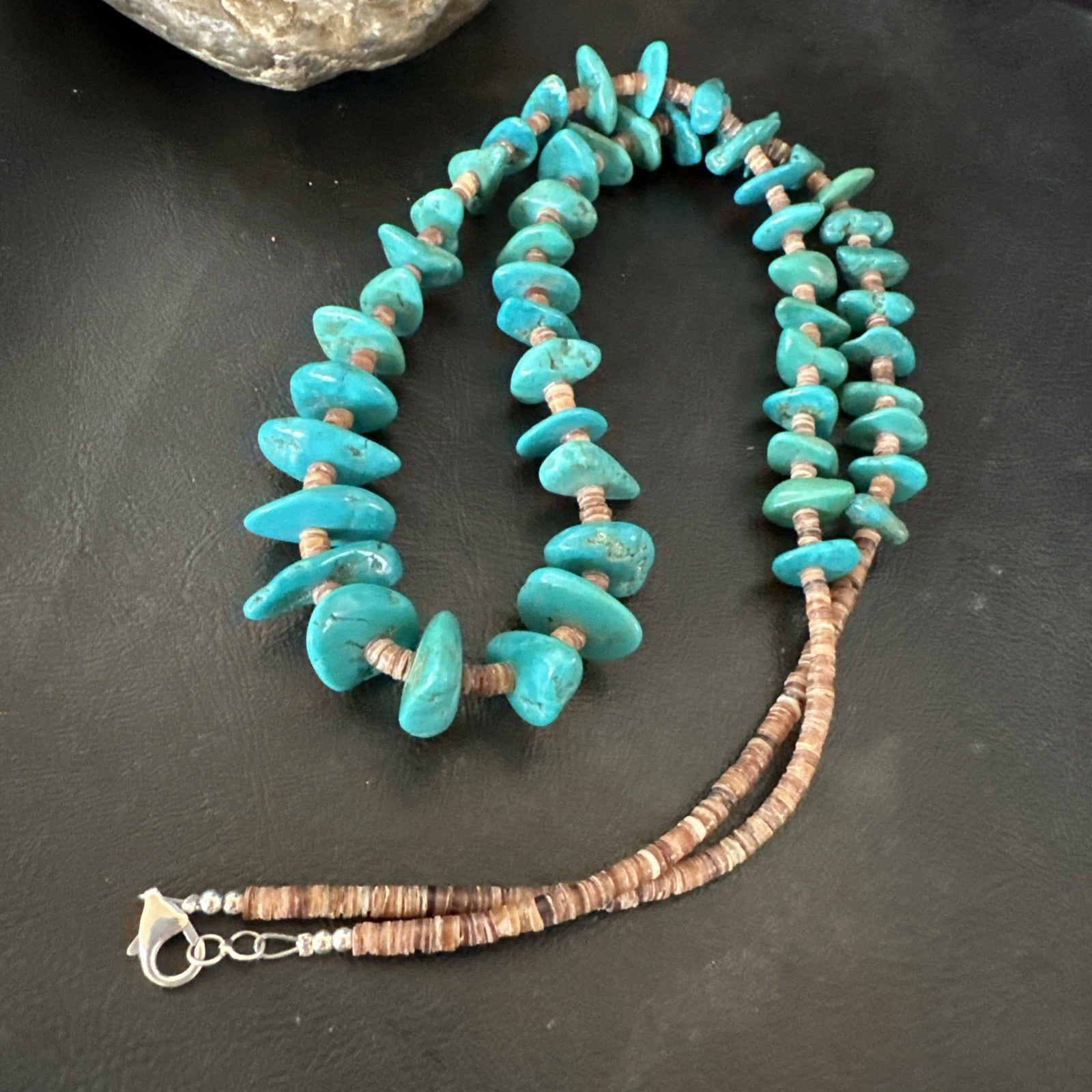 Santo Domingo Kingman Turquoise Heishi Sterling Silver Bead 32” Necklace 19554