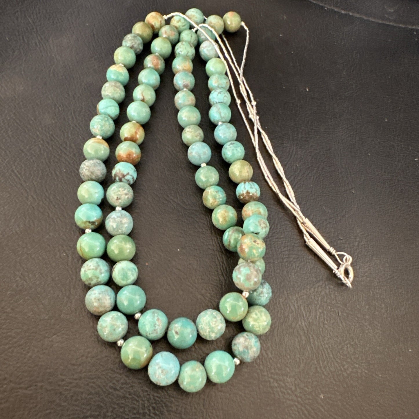 Sterling Silver Heishi Green Turquoise 2 Strands Bead Necklace 18788