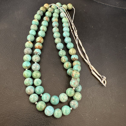 Sterling Silver Heishi Green Turquoise 2 Strands Bead Necklace 18788