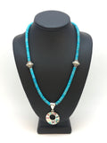Blue Turquoise Mother Of Pearl Inlay Pendant Necklace | Sterling Silver | Authentic Native American Handmade | 08902