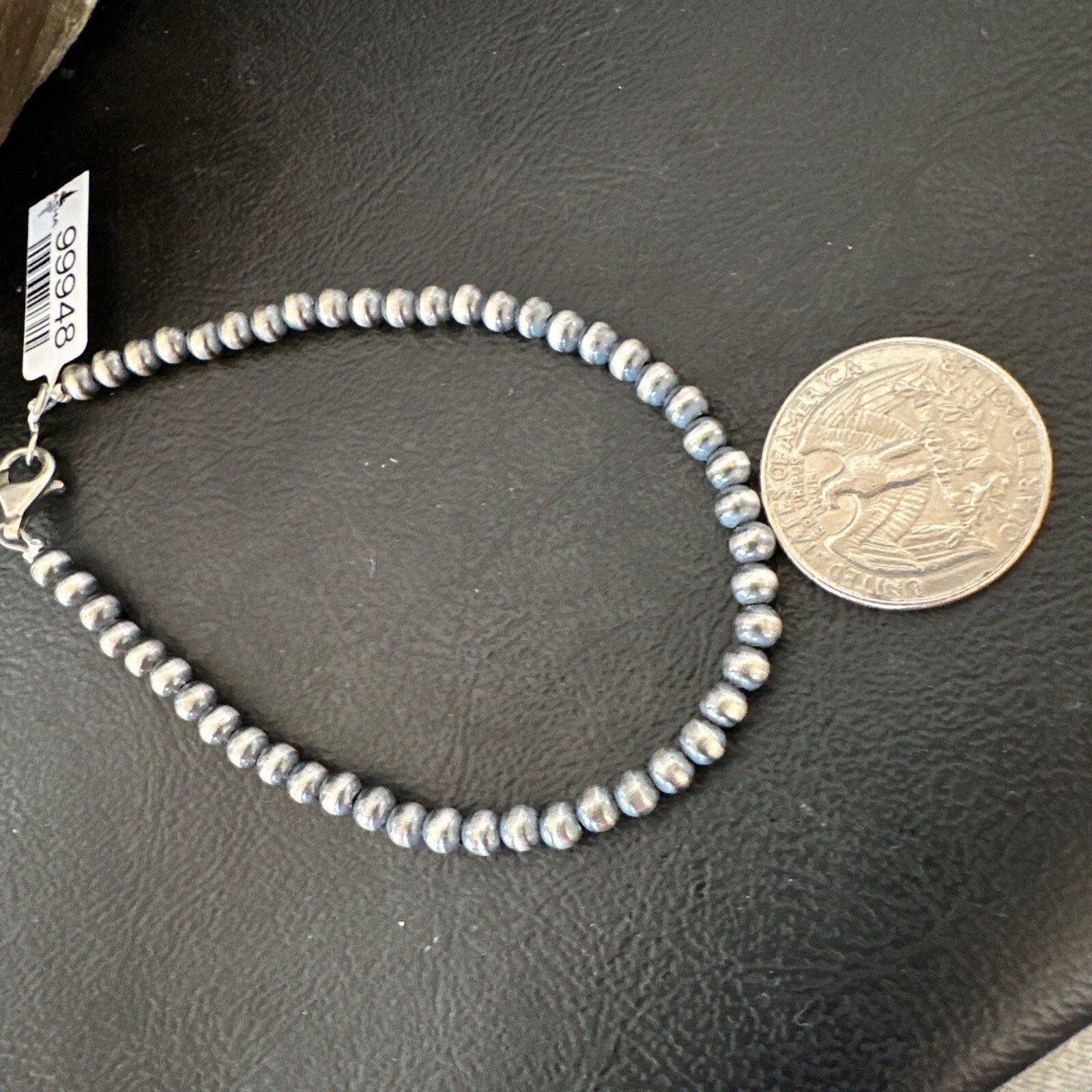 Native American Navajo 4mm Beads 8” Sterling Silver Bracelet 90408