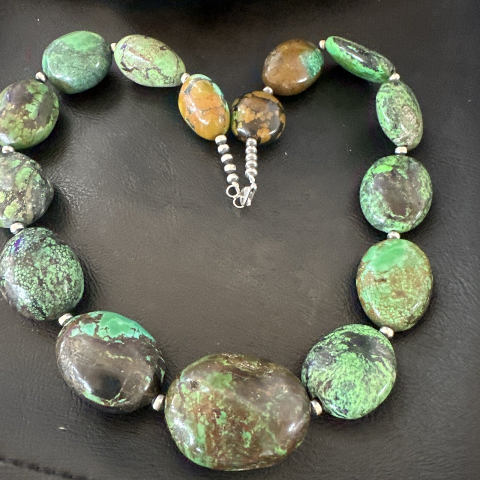 Blue Green Turquoise Chunky Navajo Sterling Silver Necklace 21” 19256