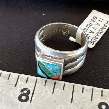 MultiColor Navajo Sterling Turquoise Spiny Oyster Inlay Ring Sz 6.5 18707